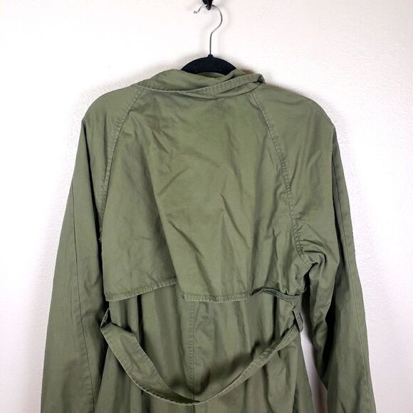 Women's American Eagle Olive Green Long Double Breasted Trench Coat Size XL - Picture 4 of 14